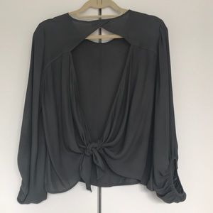 Pookie & Sebastian open back olive green top